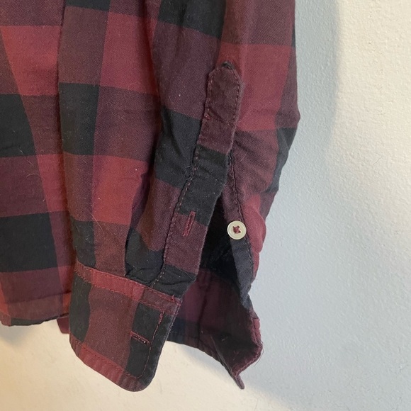 Burgundy & Black Plaid  Long Sleeve Cotton Button Up Short - Picture 4 of 7